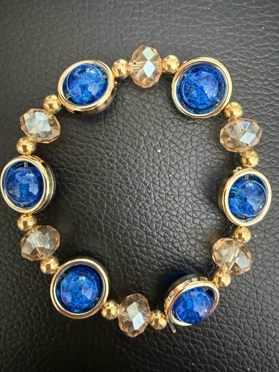 Jewelry - Modern Blue Circle Beaded & Faceted Stretch Bracelet